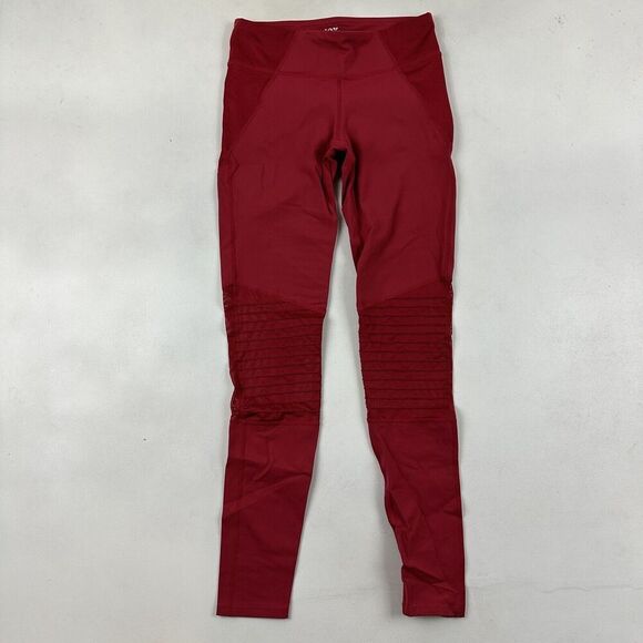 JoyLab Premium Mid-Rise Moto Red Leggings 7/8 Length Mesh Panels Size S Stretch - Picture 2 of 12
